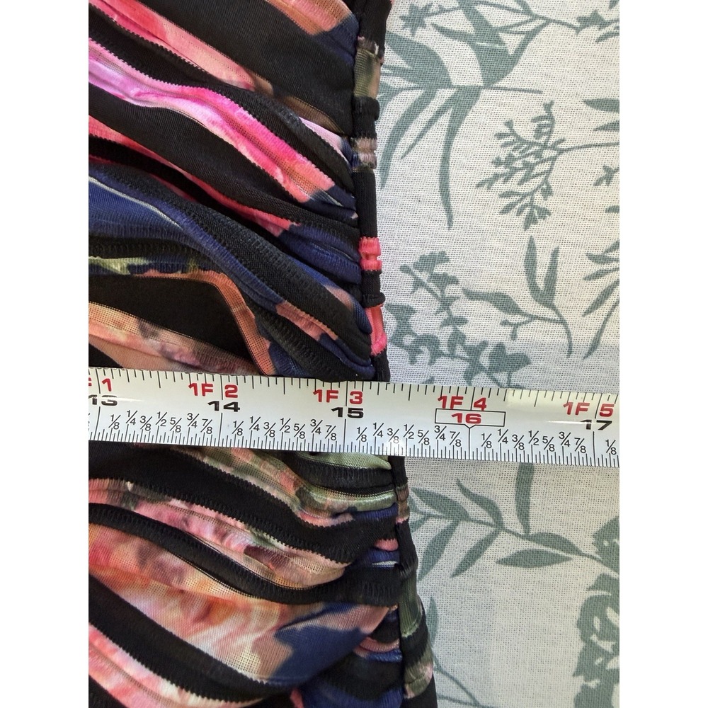 Joseph Ribkoff 6 Abstract Floral Stripe Ruched Draped Dress Short Sleeve V-Neck - Picture 8 of 9